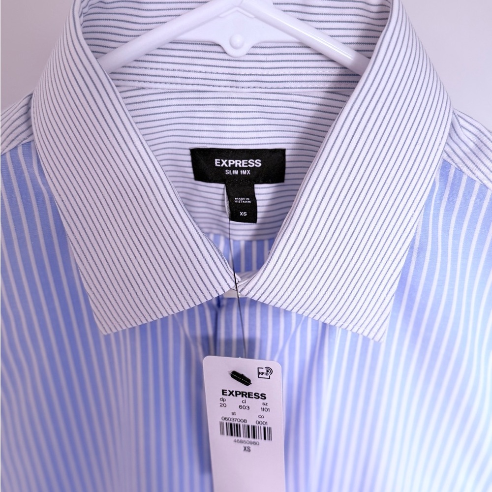 Express Men's Light Blue Pinstripe Dress Shirt